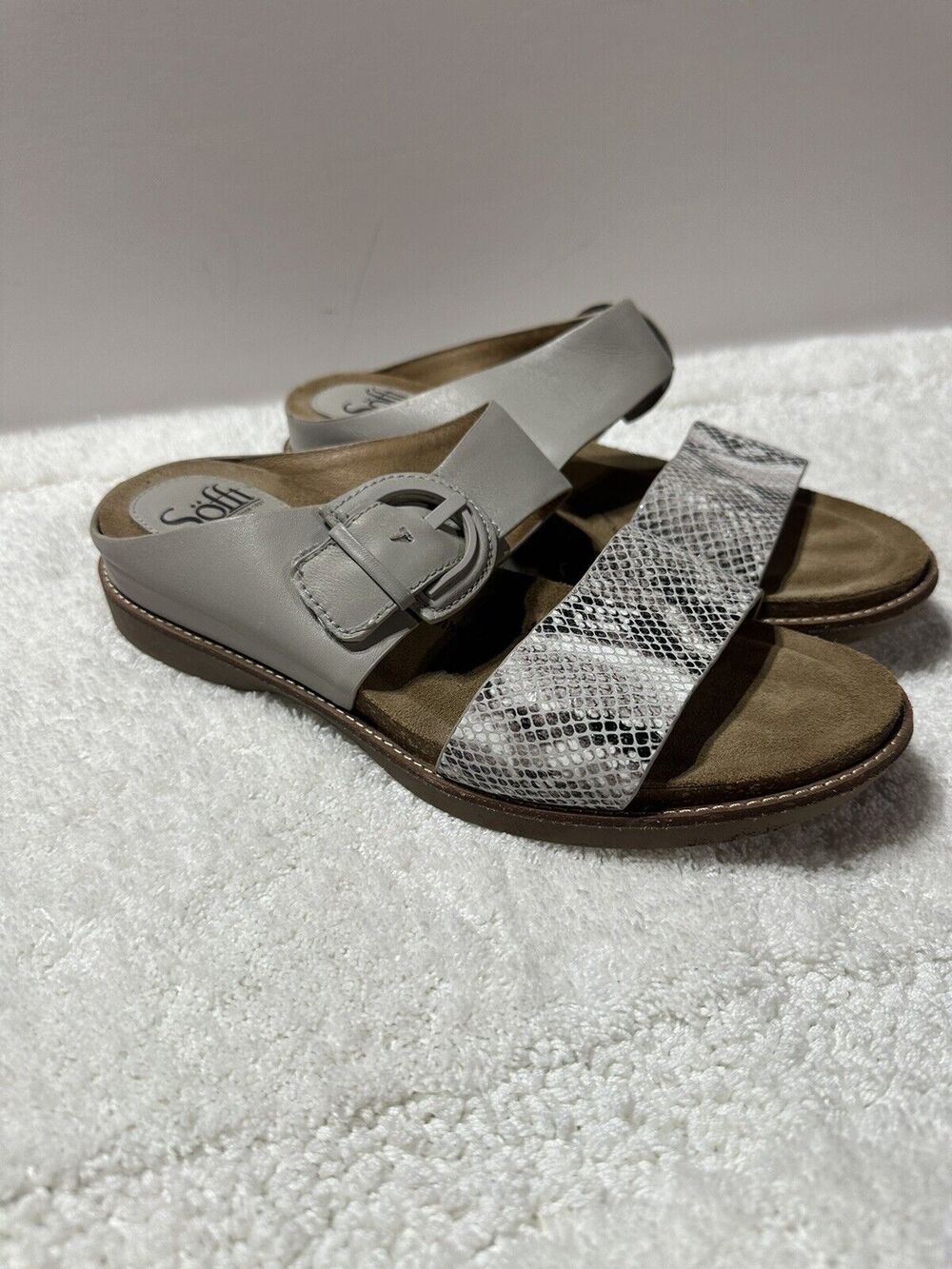 Sofft Shoes Comfort Sandals Gray Leather Slides Open Back SZ8.5 Braye SF0042528